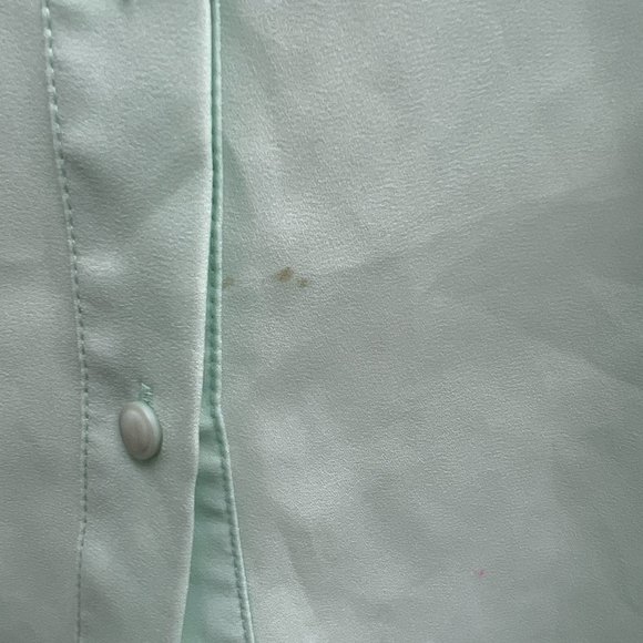 HD In Paris Sheer Sleeve Ruffle Collar Back Button Blouse Top Mint Green Size 2 - Picture 9 of 12